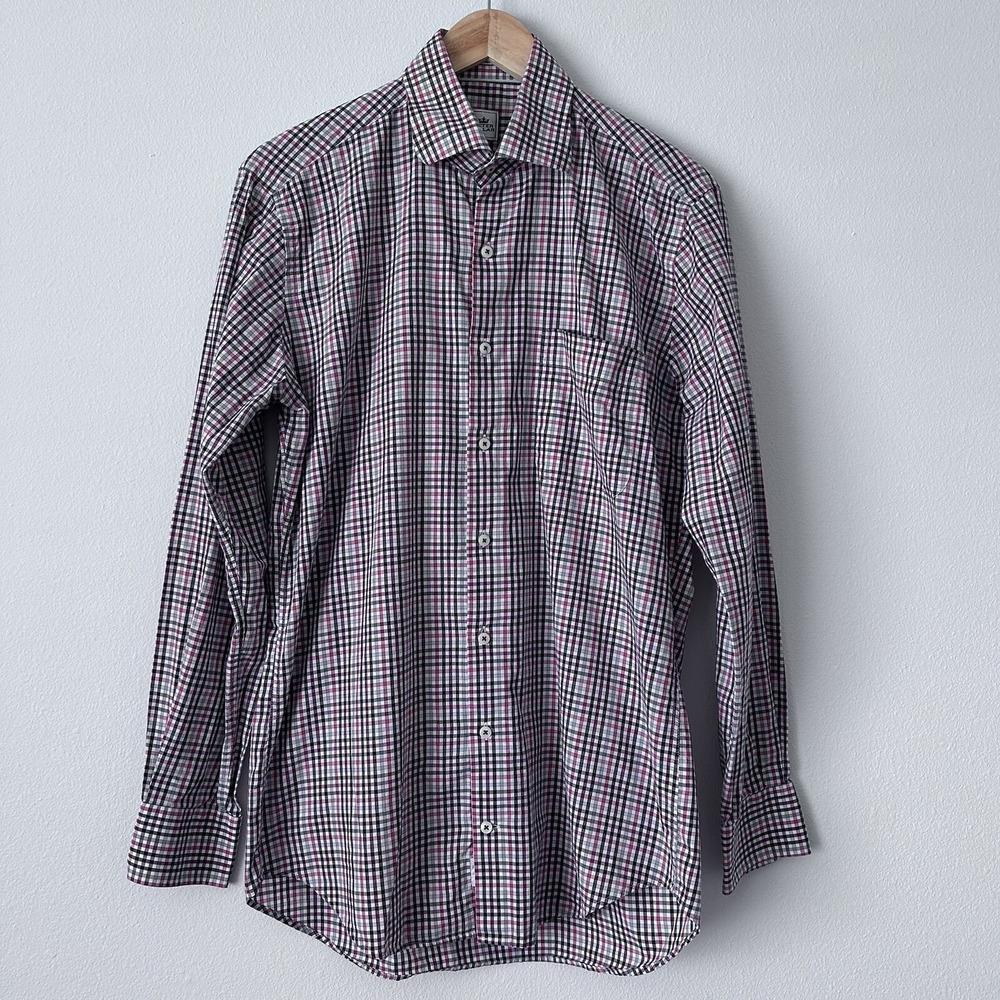 Peter Millar Men's Medium Cotton Gingham Plaid Long Sleeve Button Front Shirt